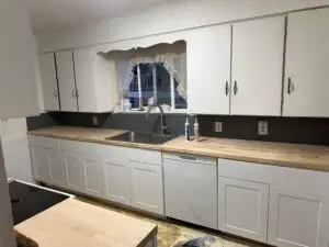 Kitchen Cabinet Installation and Butcher Block Countertop Project in Lakewood